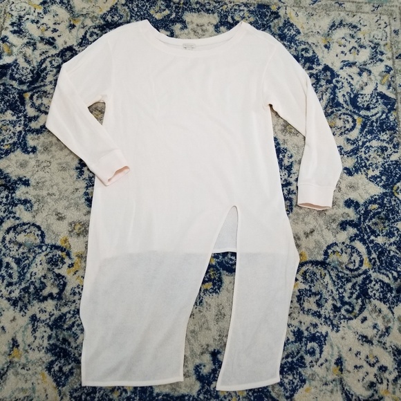 hinge Tops - Hinge High Low Slit Sweatshirt Blush Ivory S